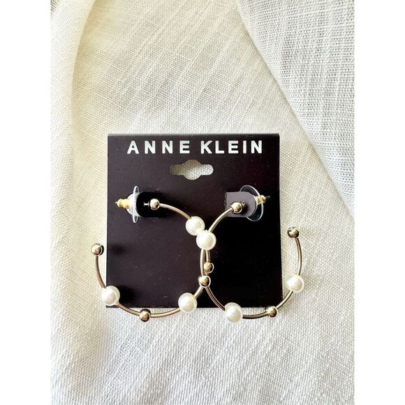 Anne Klein faux pearl hoops - Picture 1 of 2
